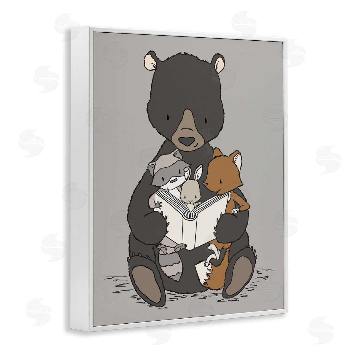 Sweet Melodys Woodland Animals Family Bear Reading Book to Babies White Framed Giclee Wall Art Print