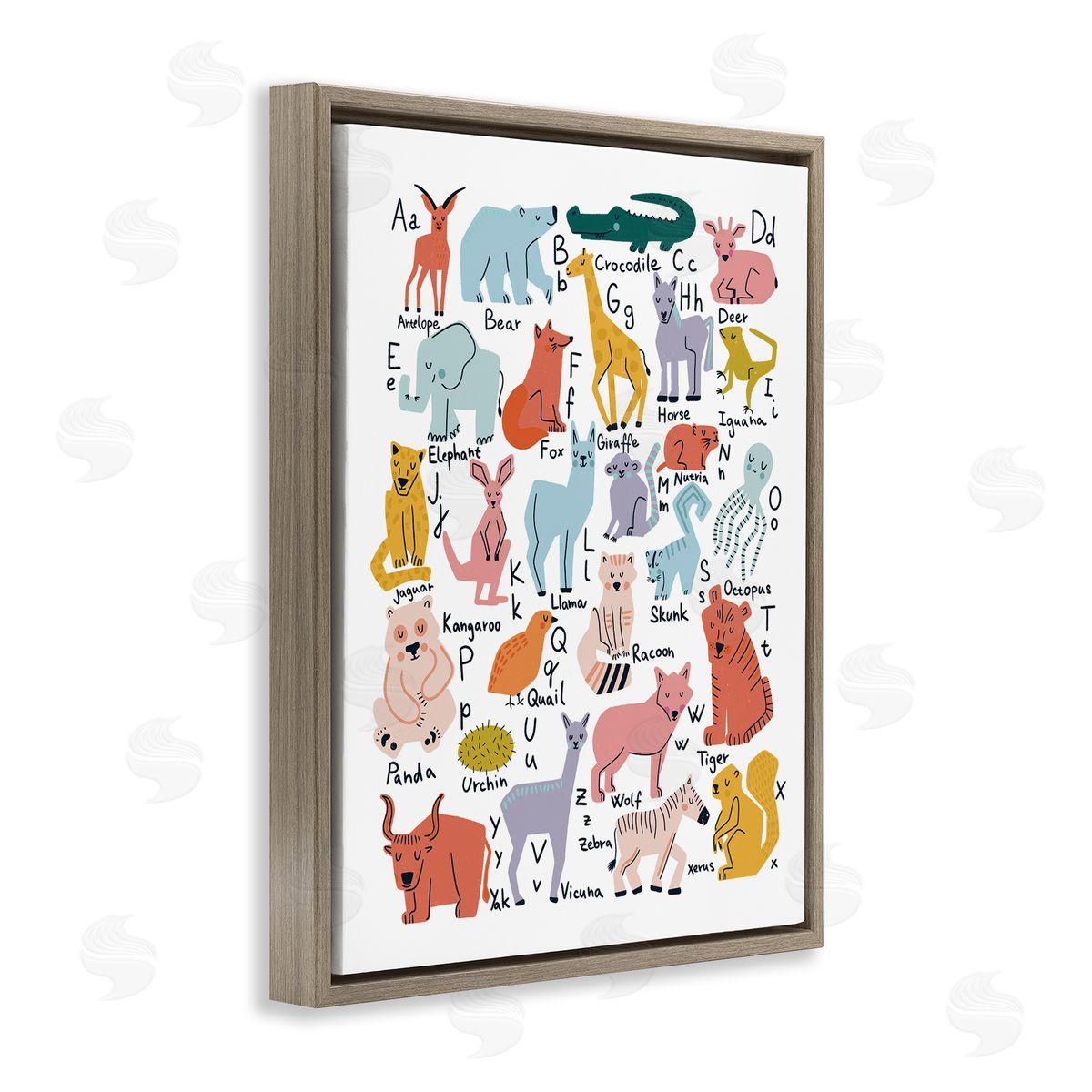 Dominika Godette Various Animal Alphabet Chart Educational Nature Wildlife Brown Floating Frame Canvas Wall Art Print