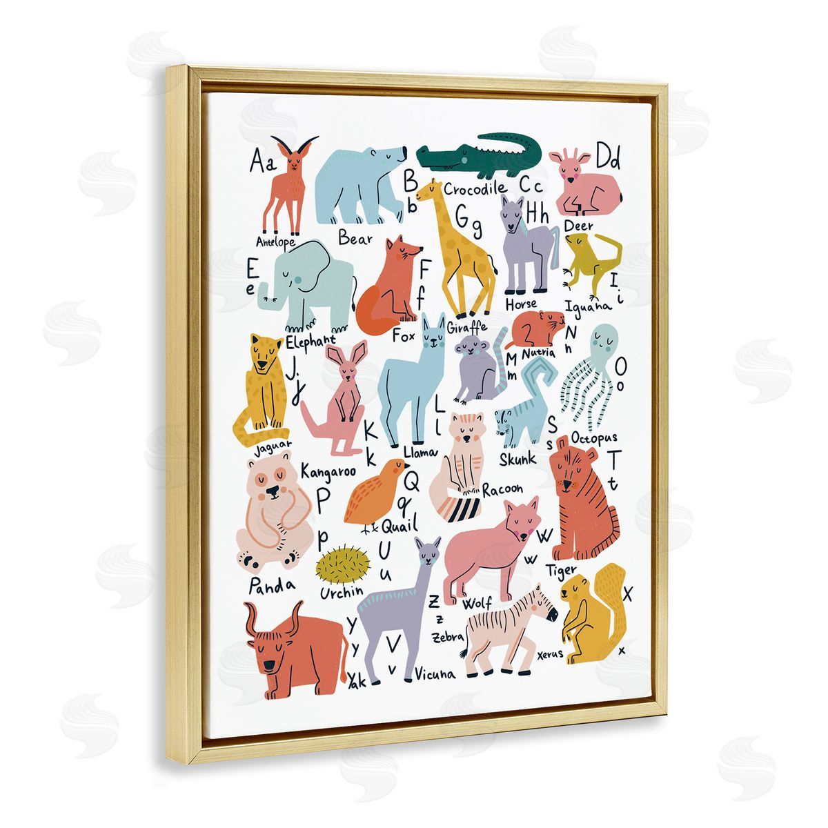 Dominika Godette Various Animal Alphabet Chart Educational Nature Wildlife Gold Floating Frame Canvas Wall Art Print