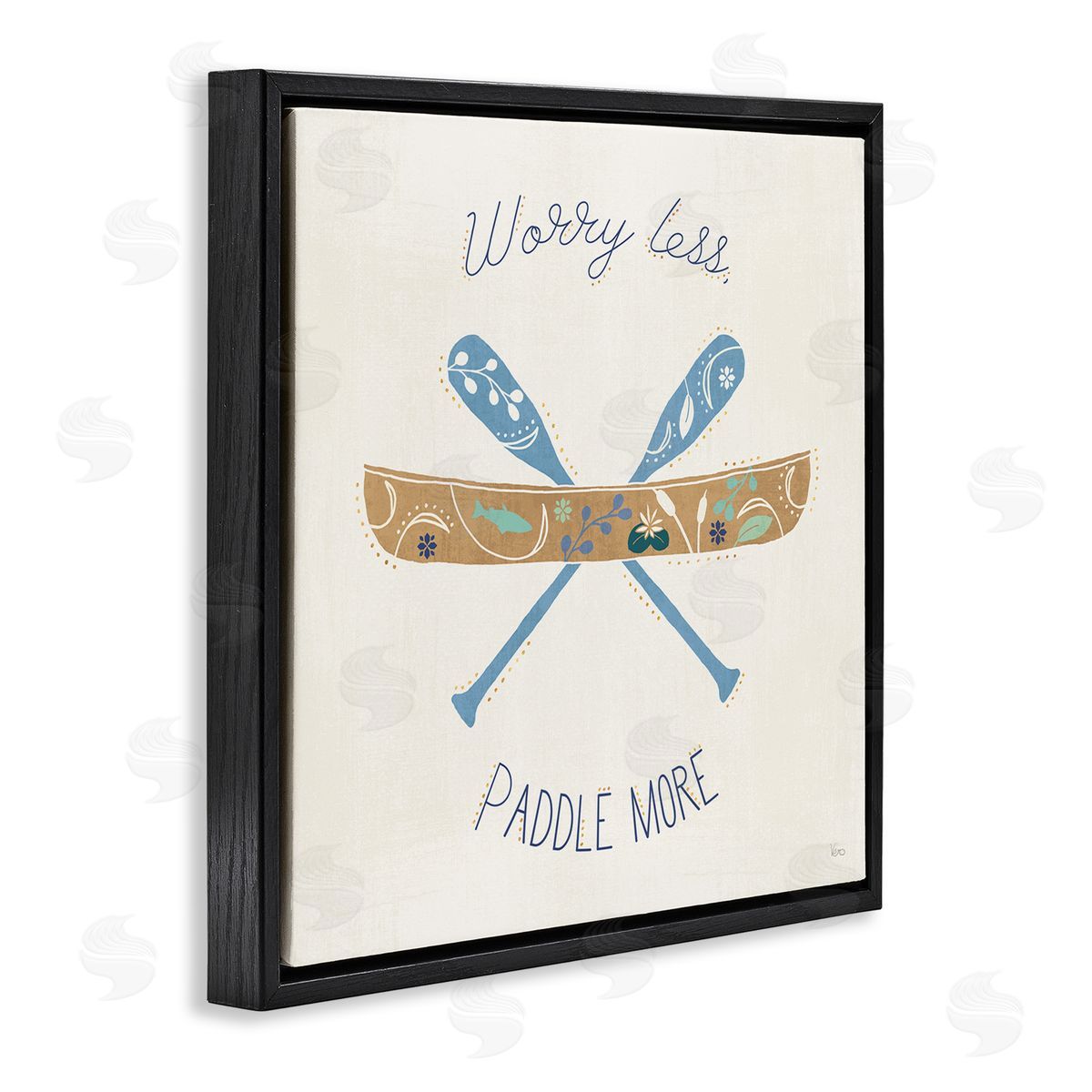Veronique Charron Worry Less Paddle More Canoe Boat Typography Black Floating Frame Canvas Wall Art Print