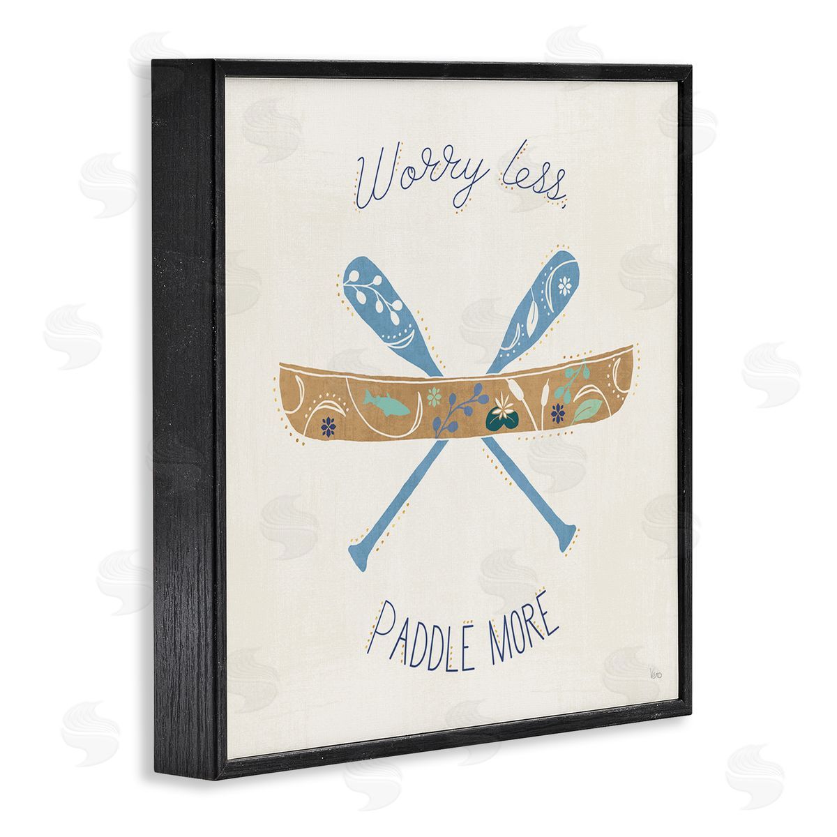Veronique Charron Worry Less Paddle More Canoe Boat Typography Black Framed Glicee Wall Art Print