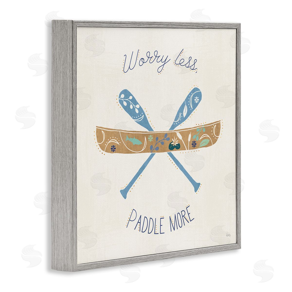 Veronique Charron Worry Less Paddle More Canoe Boat Typography Gray Framed Glicee Wall Art Print
