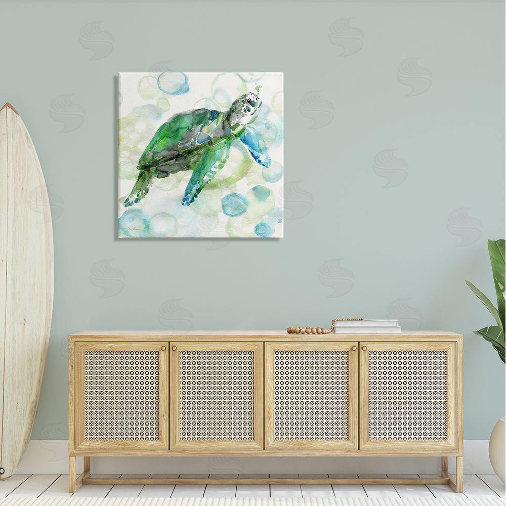 Carol Robinson Aquatic Sea Turtle Water Bubbles Watercolor Detail Canvas Wall Art in Room