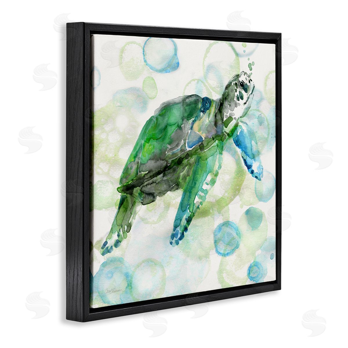 Carol Robinson Aquatic Sea Turtle Water Bubbles Watercolor Detail Black Floating Frame Canvas Wall Art Print