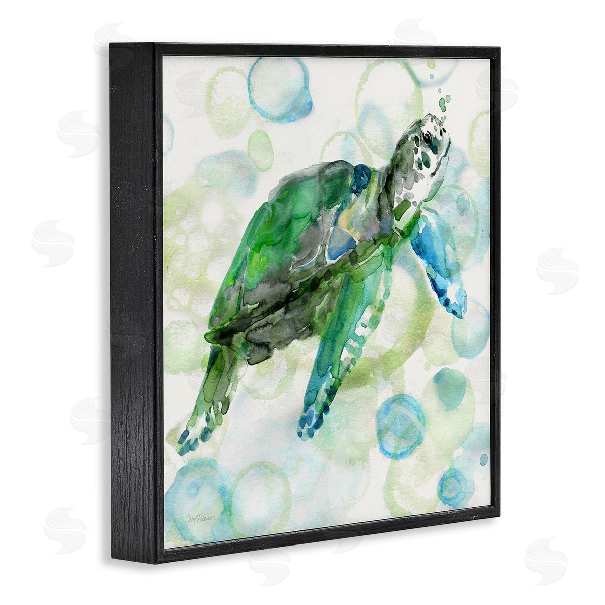 Carol Robinson Aquatic Sea Turtle Water Bubbles Watercolor Detail Black Framed Glicee Wall Art Print