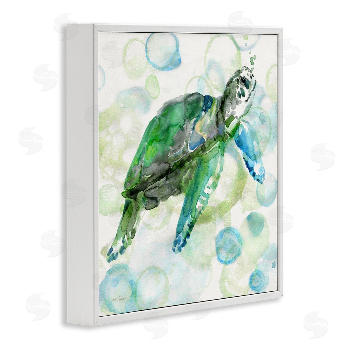 Carol Robinson Aquatic Sea Turtle Water Bubbles Watercolor Detail White Framed Glicee Wall Art Print