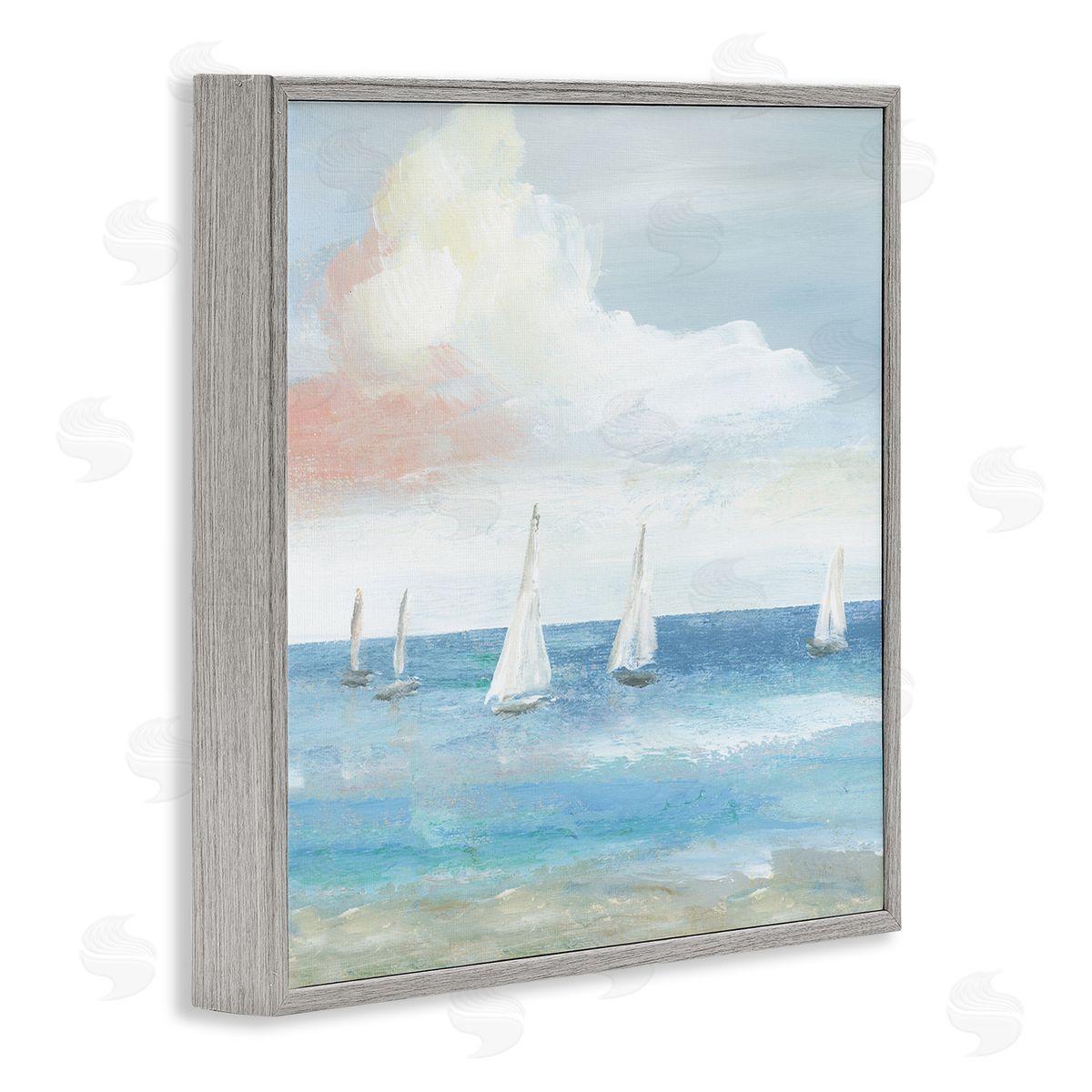 Nan Quiet Sailboats Ocean Water Waves Puffy Clouds Gray Framed Glicee Wall Art Print