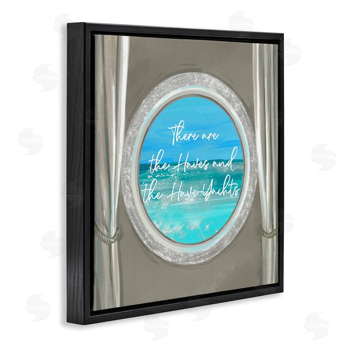 Ziwei Li Haves & Have Yachts Bling Boat Porthole View Black Floating Frame Canvas Wall Art Print