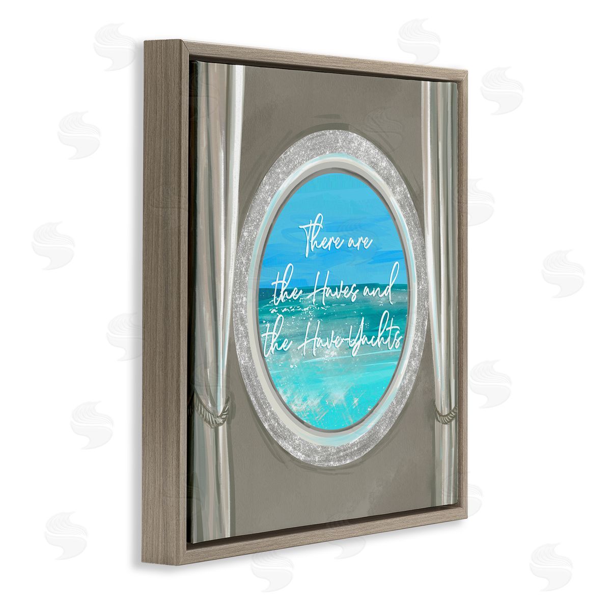 Ziwei Li Haves & Have Yachts Bling Boat Porthole View Brown Floating Frame Canvas Wall Art Print