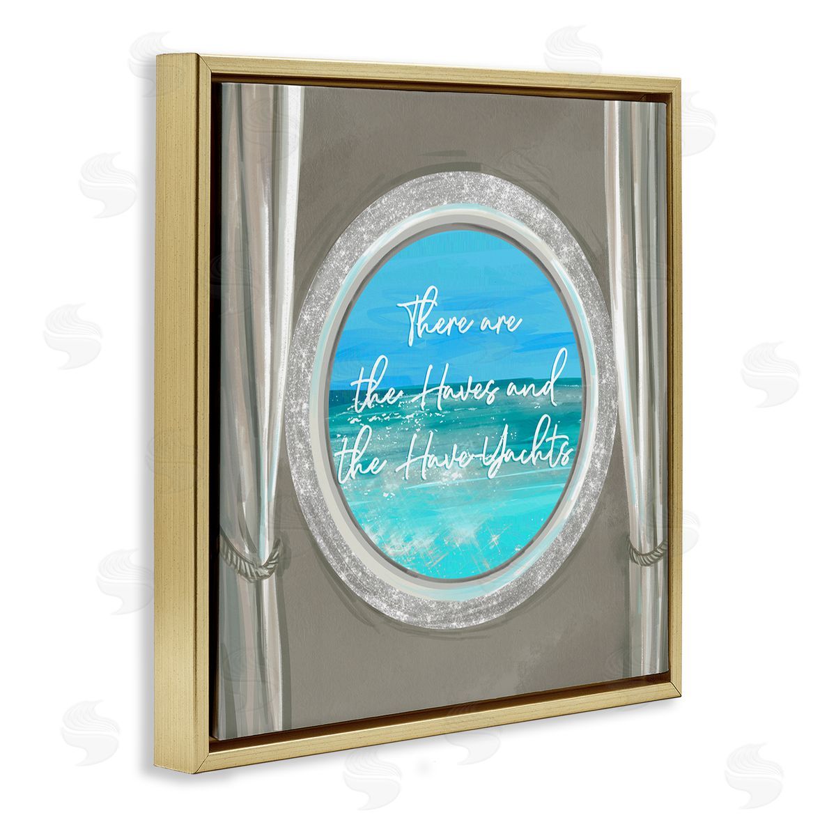 Ziwei Li Haves & Have Yachts Bling Boat Porthole View Gold Floating Frame Canvas Wall Art Print