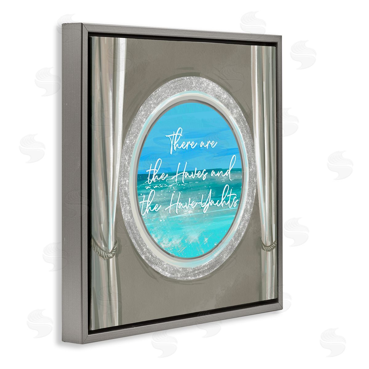 Ziwei Li Haves & Have Yachts Bling Boat Porthole View Gray Floating Frame Canvas Wall Art Print