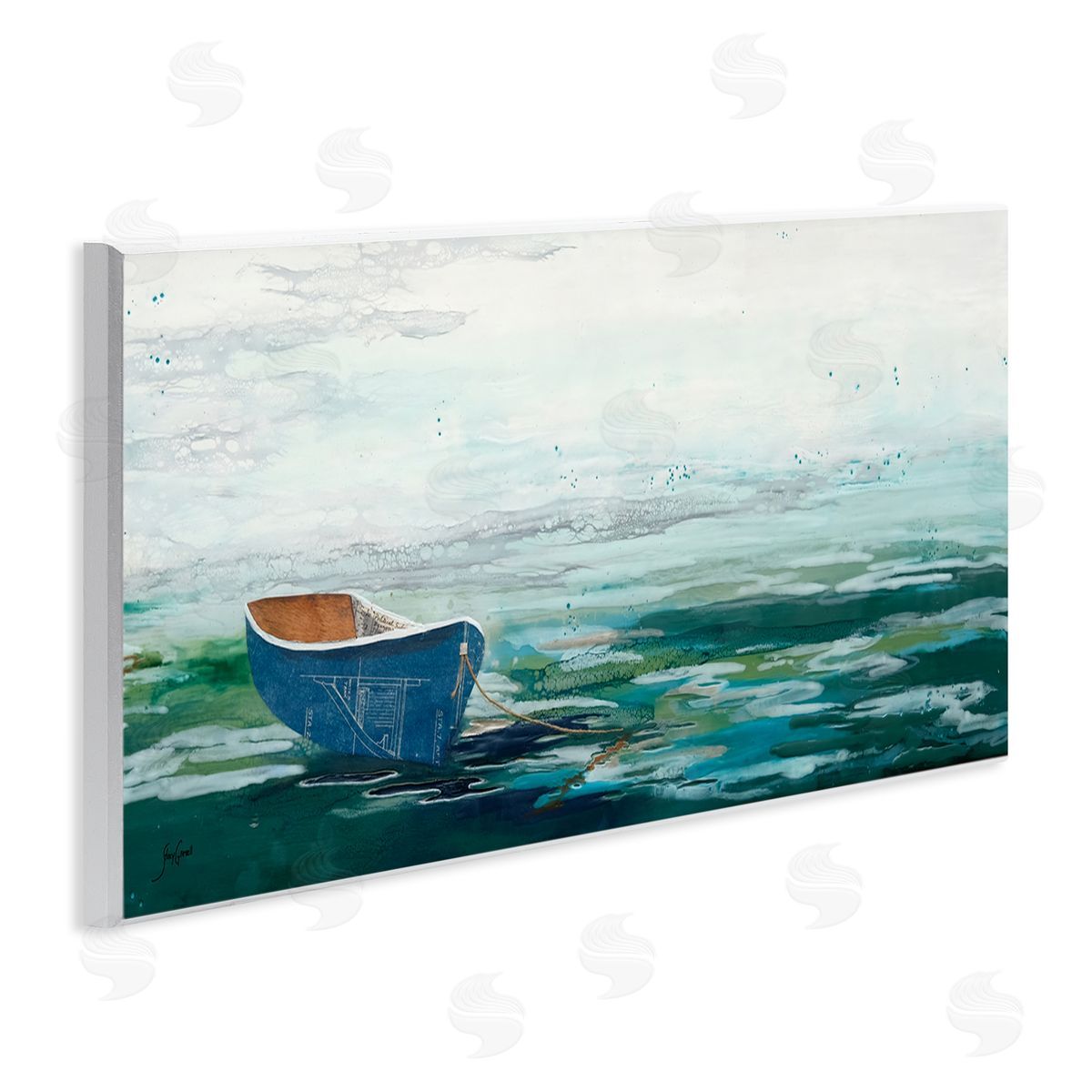 Stacy Gresell Lone Dinghy Boat Floating Ocean Water Collage