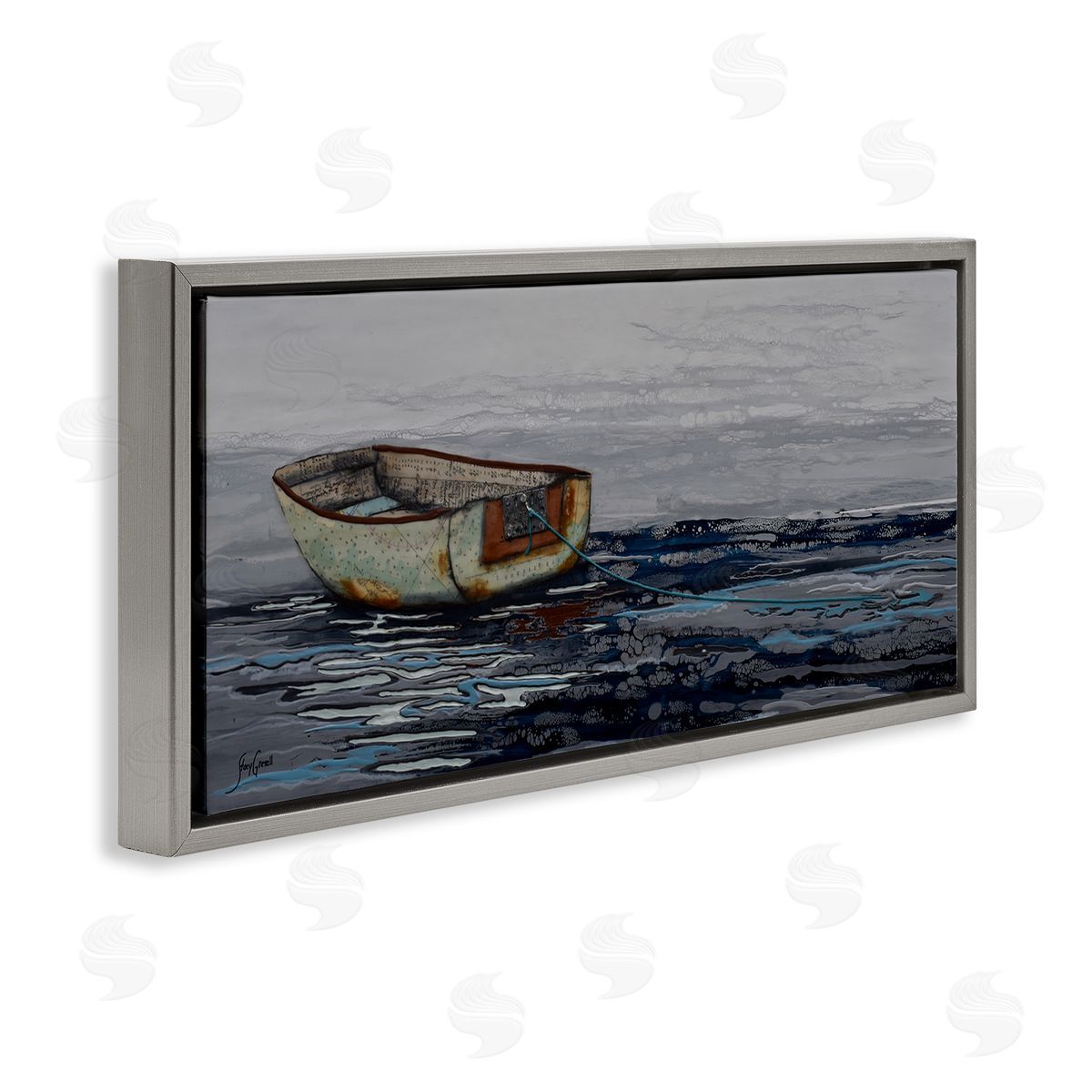 Stacy Gresell Collaged Dinghy Boat Drifting Vast Ocean Sea