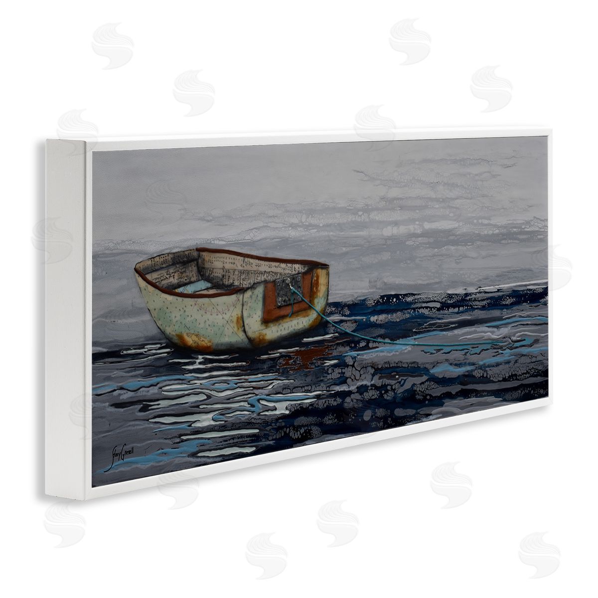 Stacy Gresell Collaged Dinghy Boat Drifting Vast Ocean Sea