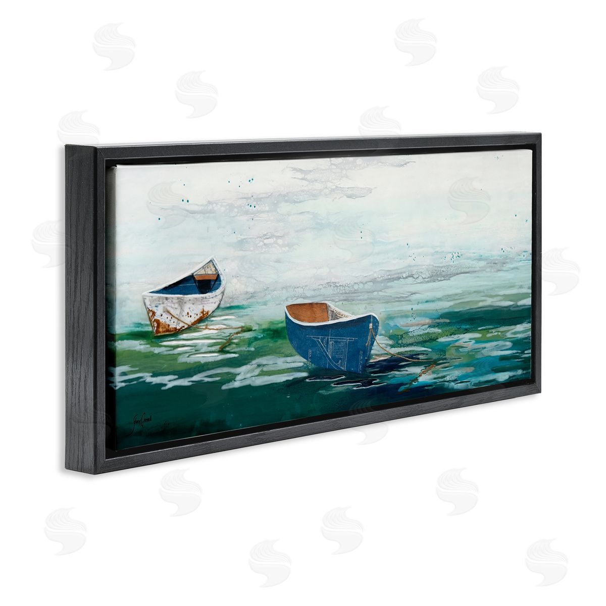 Stacy Gresell Panoramic Ocean Waves Two Drifting Rowboats Scene
