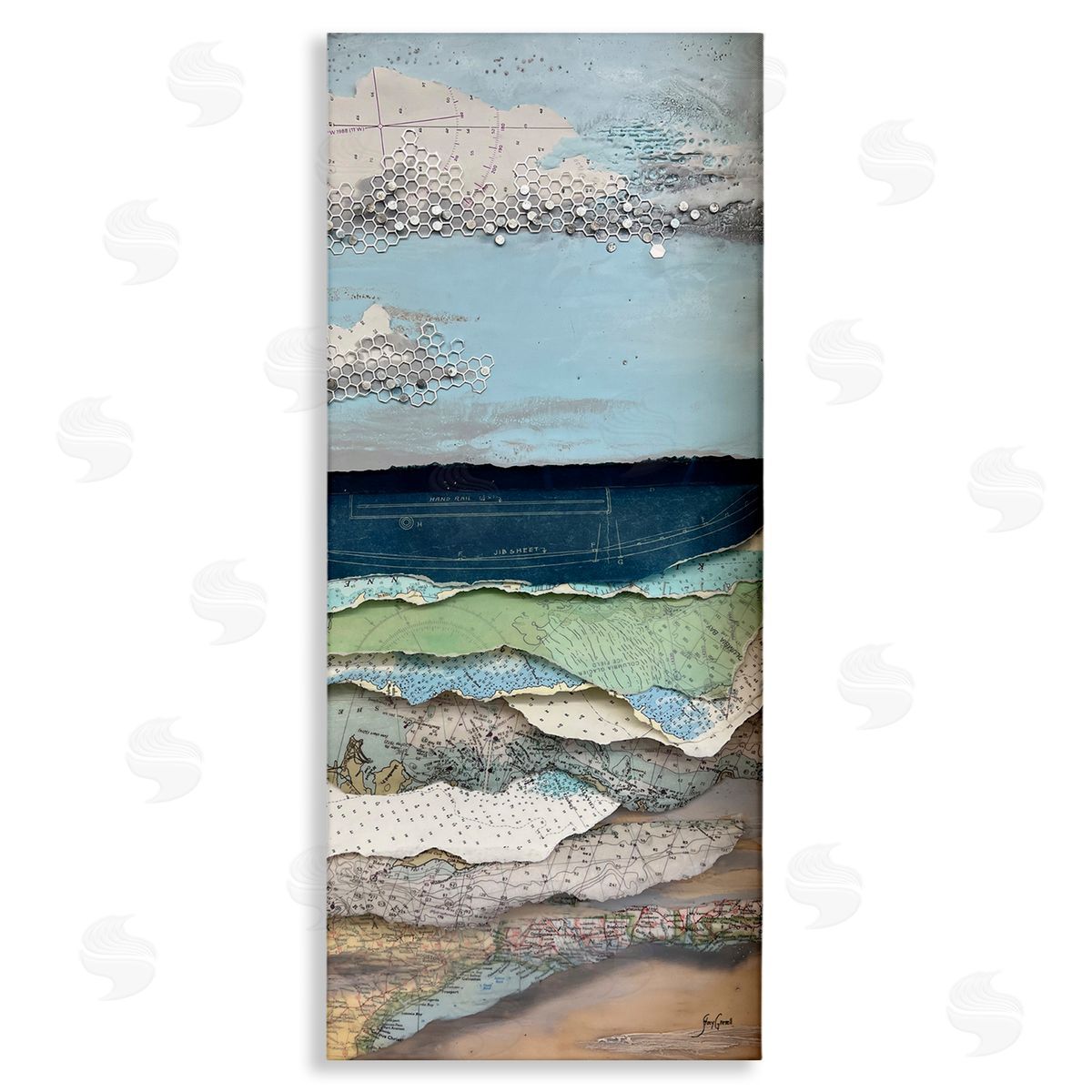 Stacy Gresell Cloudy Beach Shore Landscape Layered Ephemera Collage