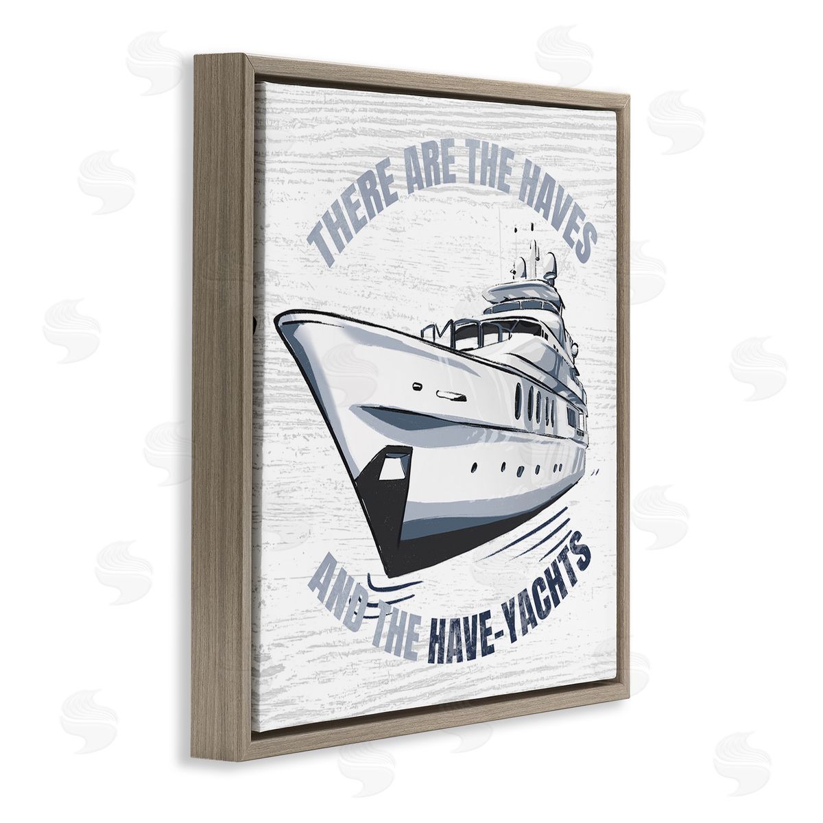 Ziwei Li Haves and Have Yachts Rustic Boat Humor Typography Brown Floating Frame Canvas Wall Art Print