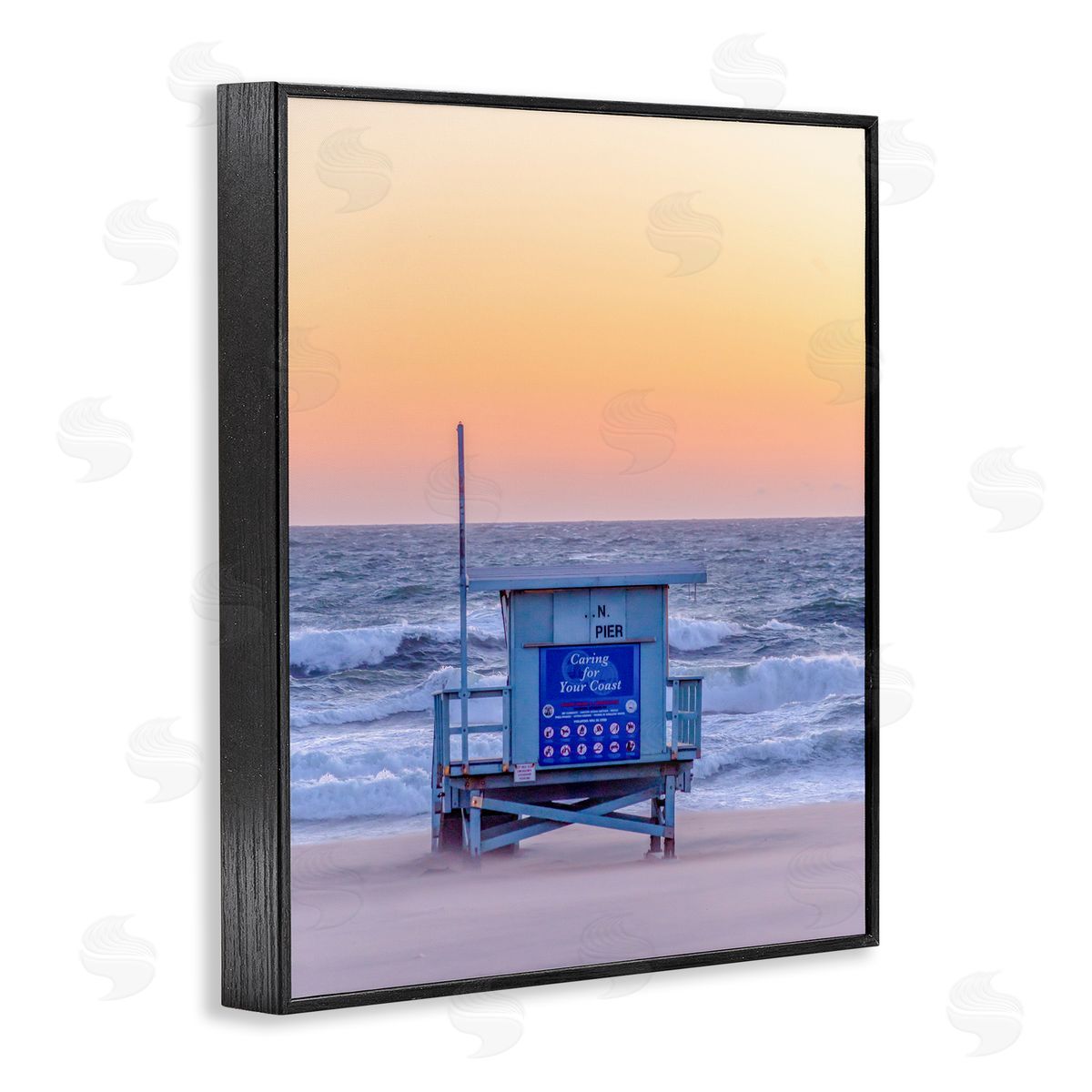 Jeff Poe Photography Tranquil Orange Sunset Beach Hut Ocean Shore Black Framed Giclee Wall Art Print