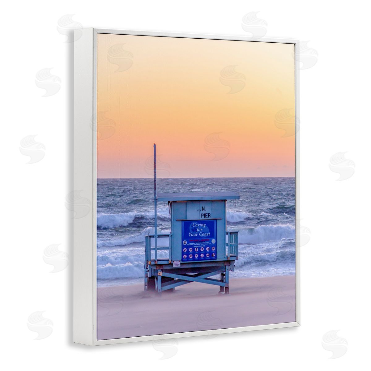 Jeff Poe Photography Tranquil Orange Sunset Beach Hut Ocean Shore White Framed Giclee Wall Art Print
