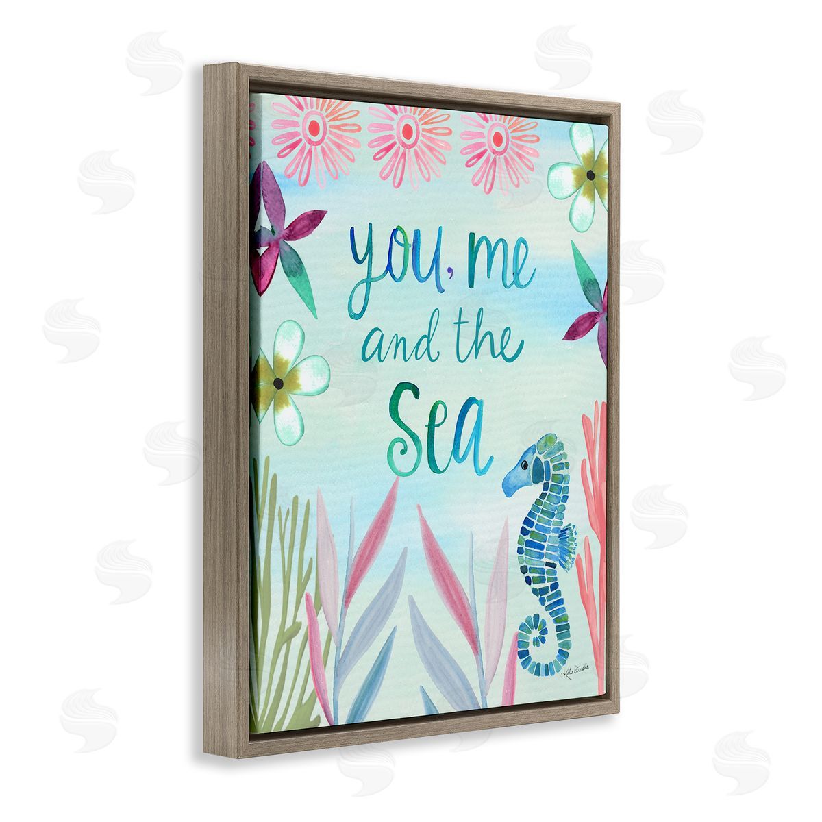 Katie Doucette You, Me & Sea Romanic Beach Lover Ocean Life Phrase Brown Floating Frame Canvas Wall Art Print