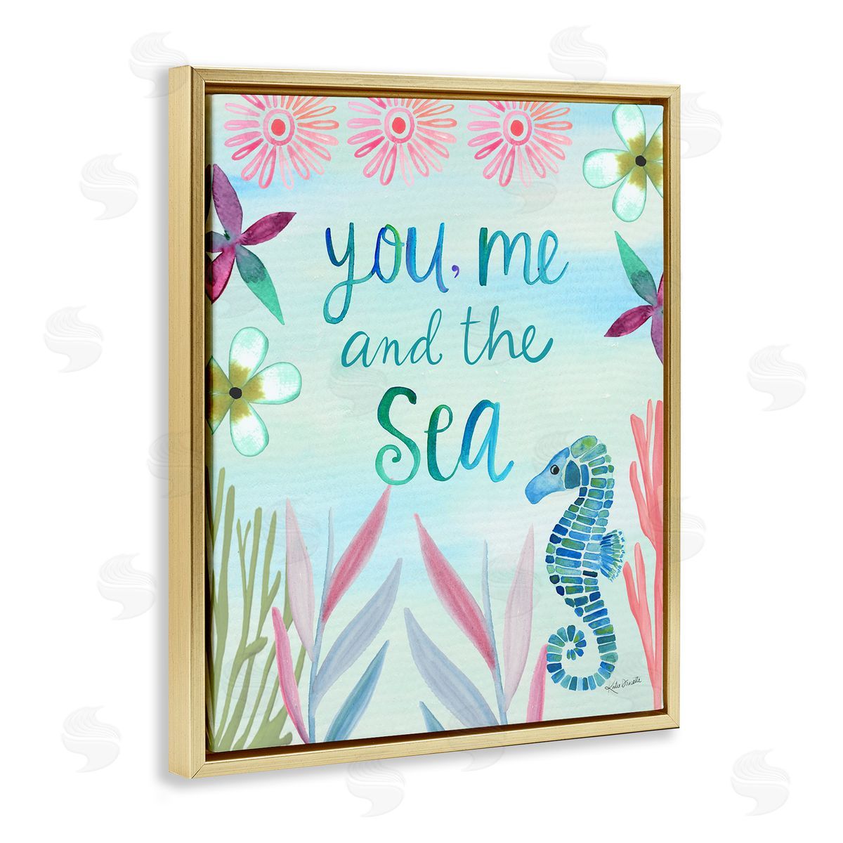 Katie Doucette You, Me & Sea Romanic Beach Lover Ocean Life Phrase Gold Floating Frame Canvas Wall Art Print