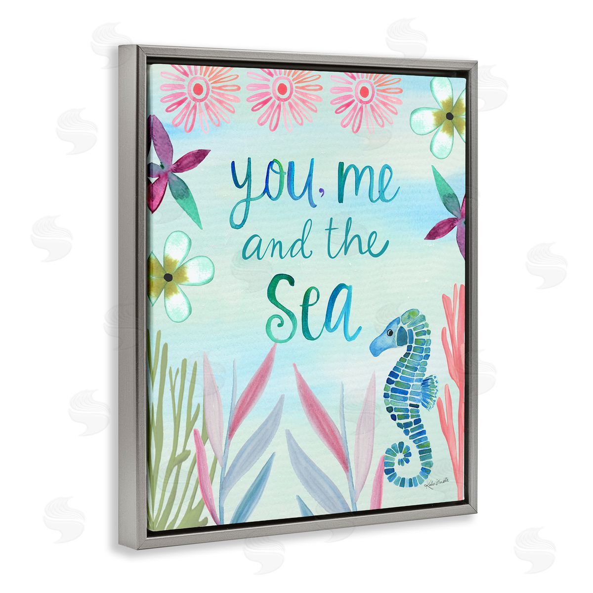 Katie Doucette You, Me & Sea Romanic Beach Lover Ocean Life Phrase Gray Floating Frame Canvas Wall Art Print