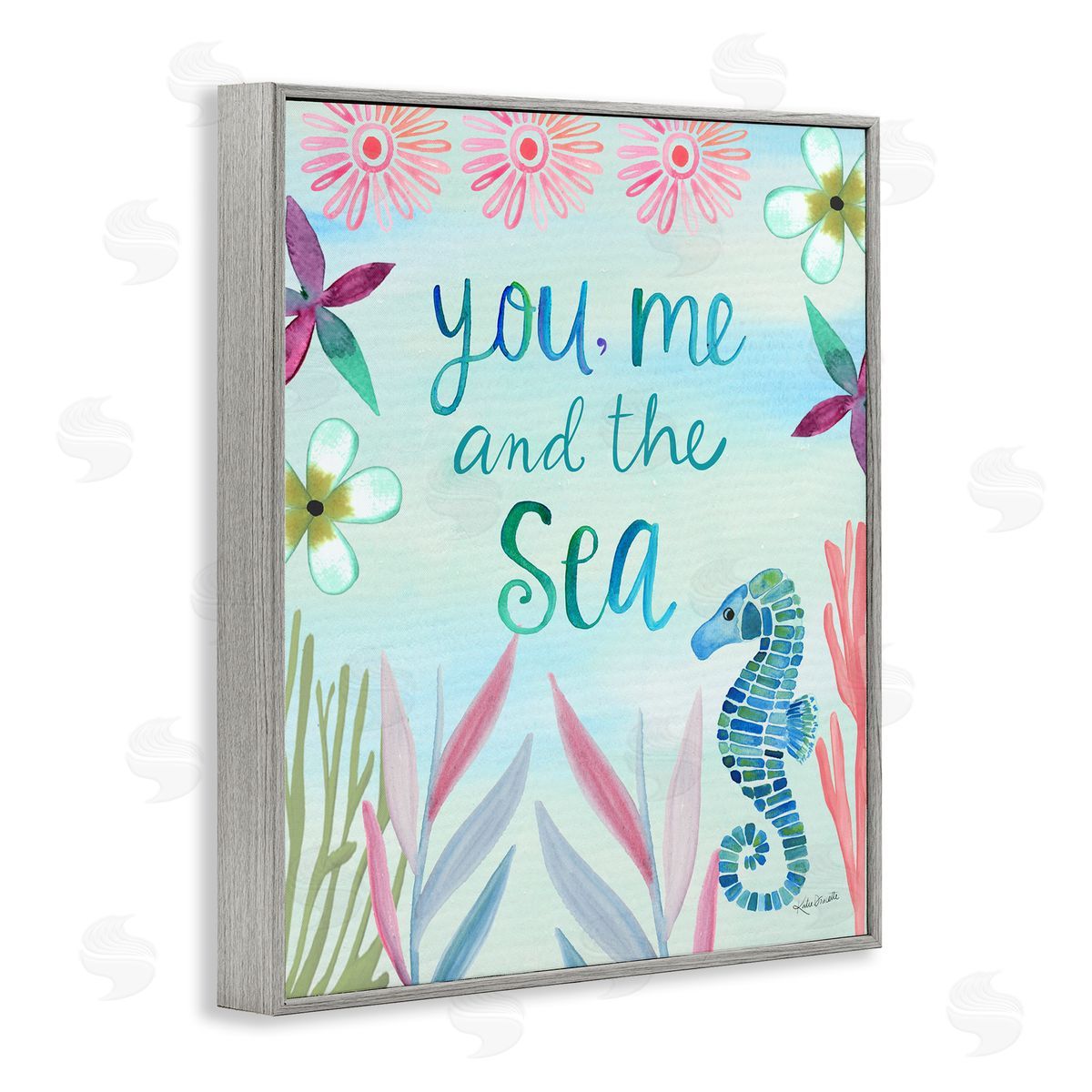 Katie Doucette You, Me & Sea Romanic Beach Lover Ocean Life Phrase Gray Framed Giclee Wall Art Print