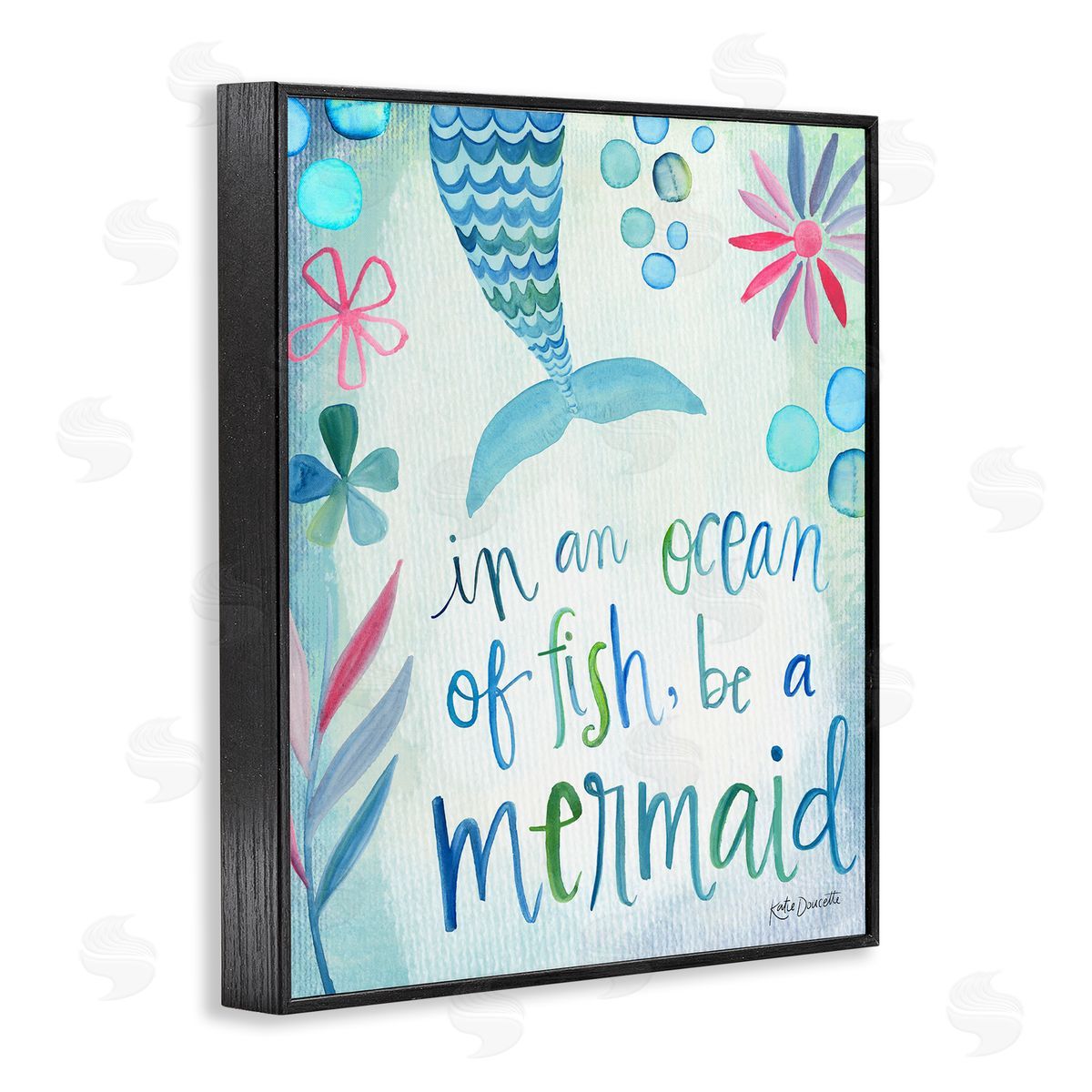 Katie Doucette Be a Mermaid Motivational Ocean Quote Flower Blossoms Black Framed Giclee Wall Art Print