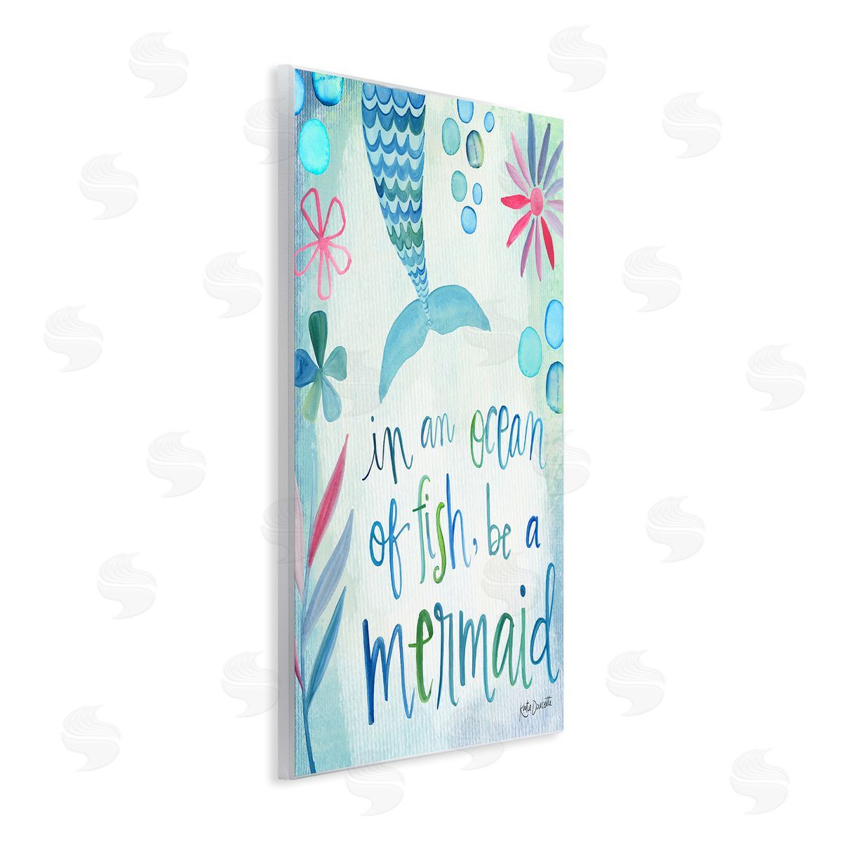 Katie Doucette Be a Mermaid Motivational Ocean Quote Flower Blossoms Wall Plaque Art Print
