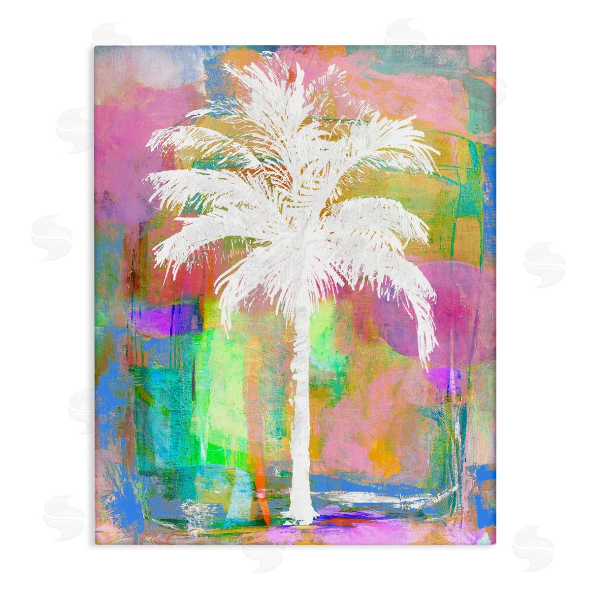 Kristen Drew Modern Palm Tree Silhouette Vivid Blocked Hues Stretched Canvas Wall Art Print