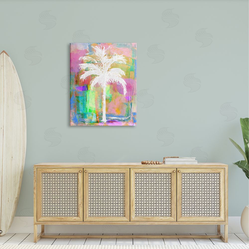 Kristen Drew Modern Palm Tree Silhouette Vivid Blocked Hues Canvas Wall Art Print in Room