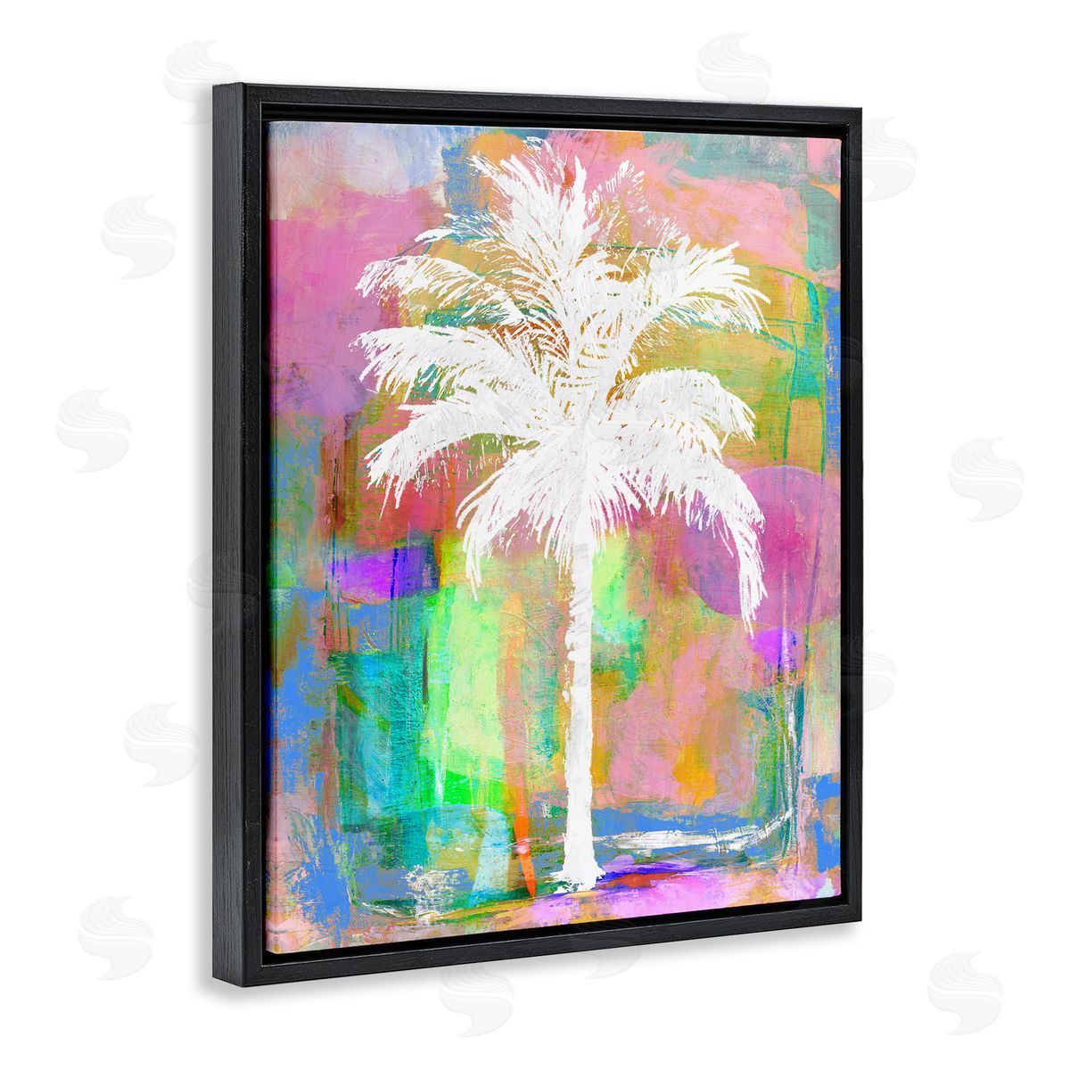 Kristen Drew Modern Palm Tree Silhouette Vivid Blocked Hues Black Floating Frame Canvas Wall Art Print