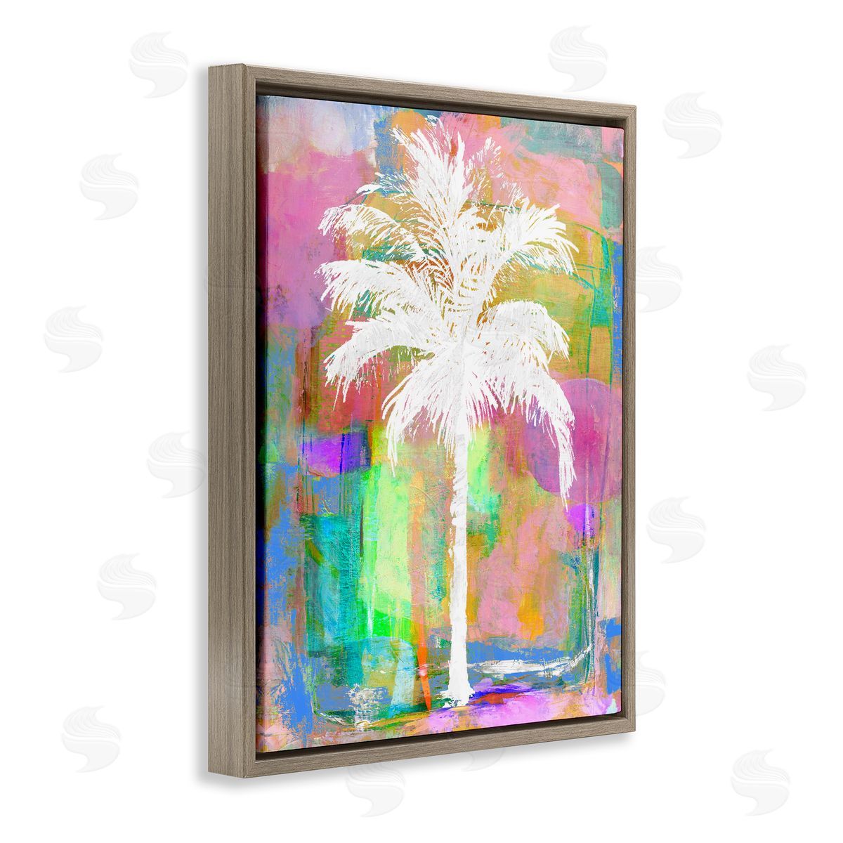 Kristen Drew Modern Palm Tree Silhouette Vivid Blocked Hues Brown Floating Frame Canvas Wall Art Print