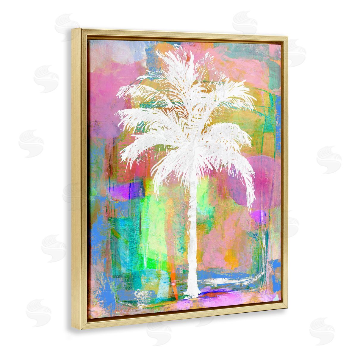 Kristen Drew Modern Palm Tree Silhouette Vivid Blocked Hues Gold Floating Frame Canvas Wall Art Print