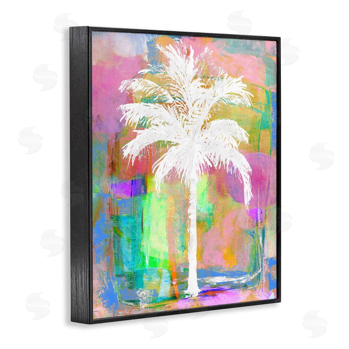 Kristen Drew Modern Palm Tree Silhouette Vivid Blocked Hues Black Framed Giclee Wall Art Print