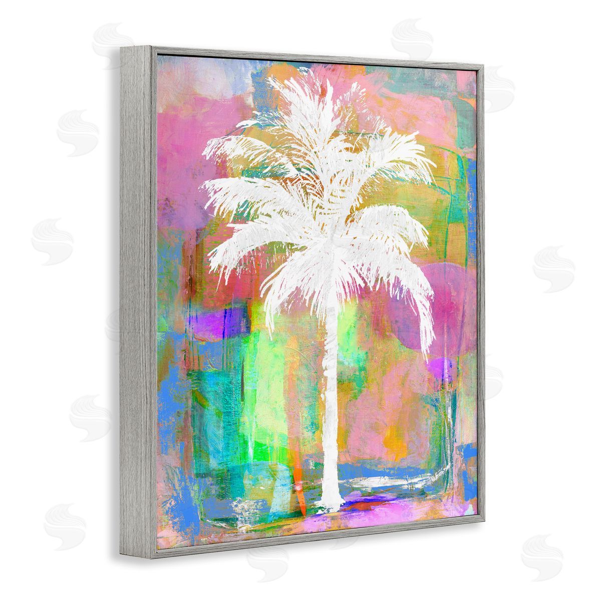Kristen Drew Modern Palm Tree Silhouette Vivid Blocked Hues Gray Framed Giclee Wall Art Print