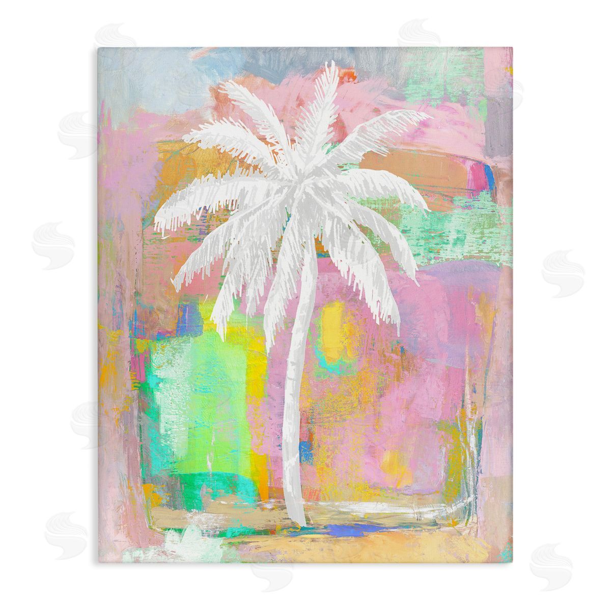 Kristen Drew Pastel Palm Tree Tropical Layered Brush Strokes Stretched Canvas Wall Art Print