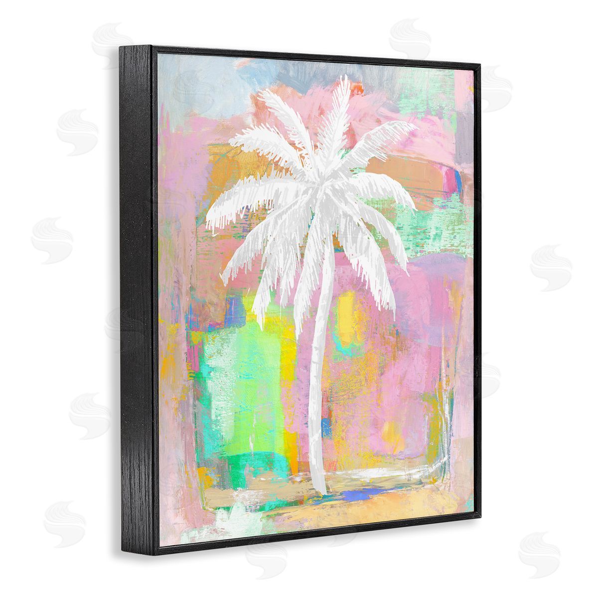 Kristen Drew Pastel Palm Tree Tropical Layered Brush Strokes Black Framed Giclee Wall Art Print