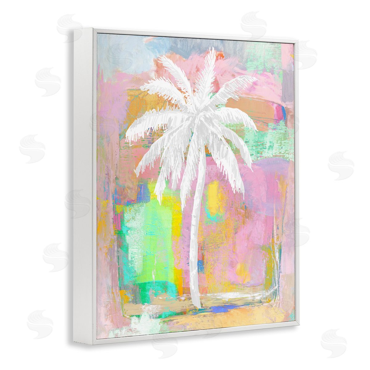 Kristen Drew Pastel Palm Tree Tropical Layered Brush Strokes White Framed Giclee Wall Art Print