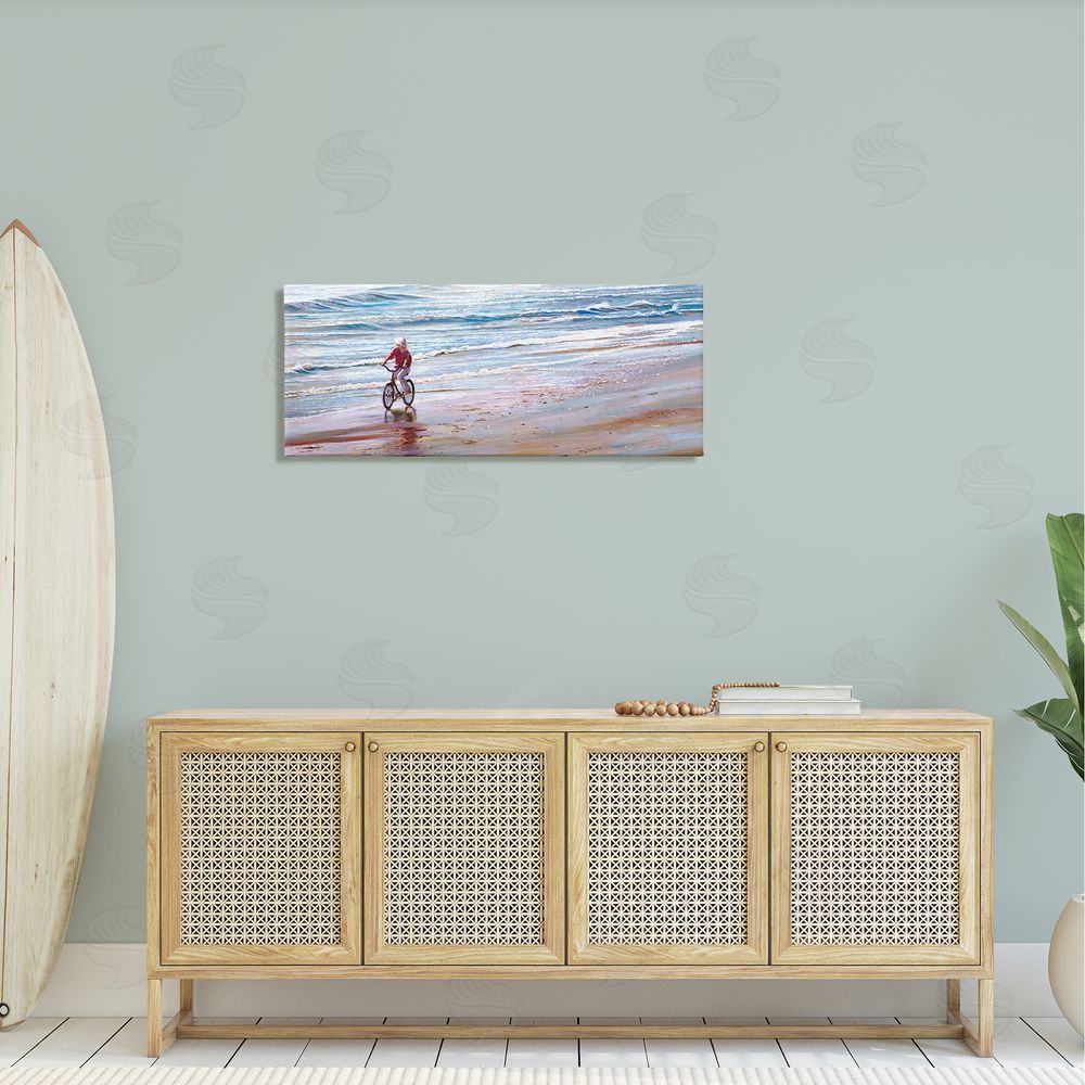 Tom Mielko Riding Bike Along Ocean Shore Beach Waves