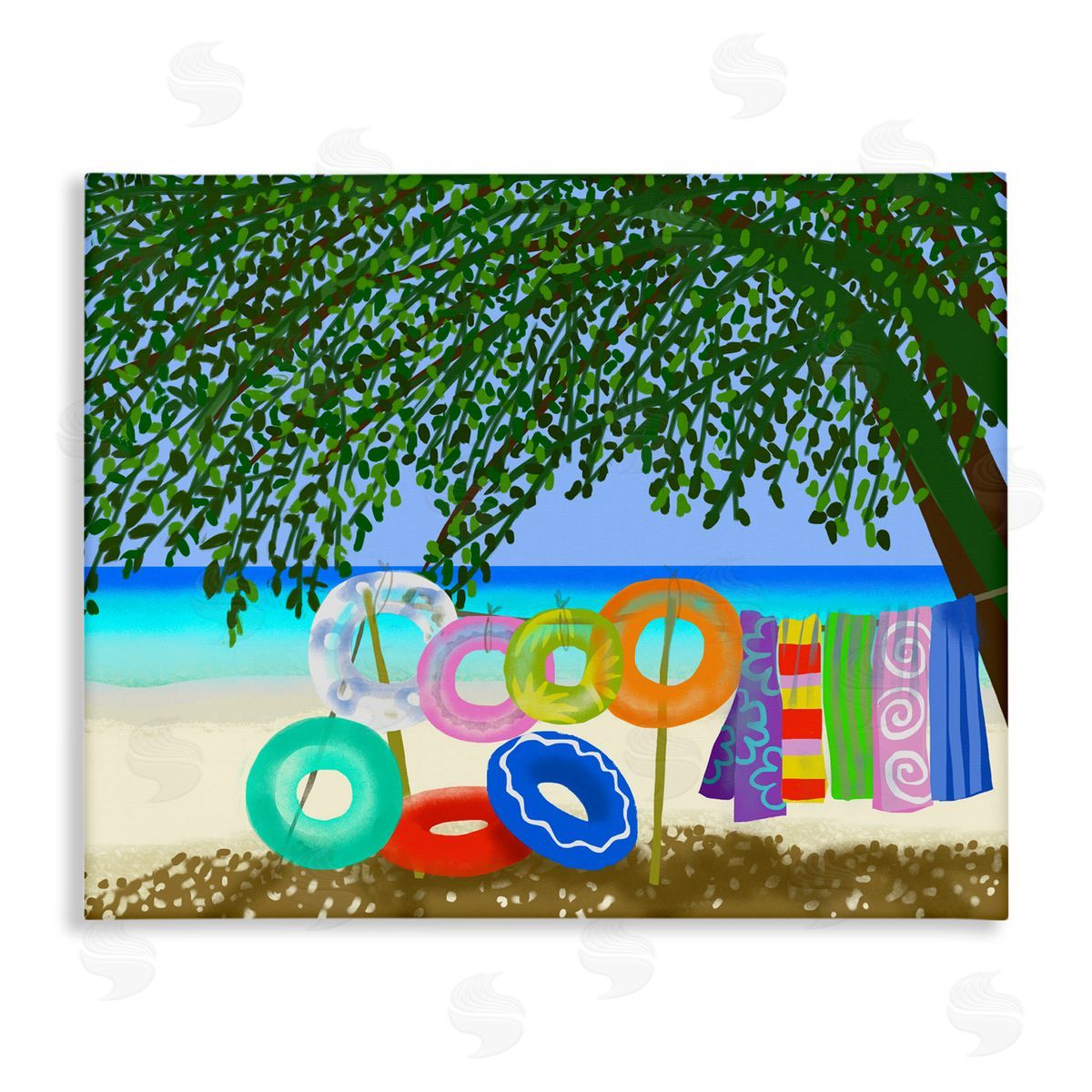 Maret Hensick Bold Beach Floats Overhanging Tree Coastal Shoreline Stretched Canvas Wall Art Print