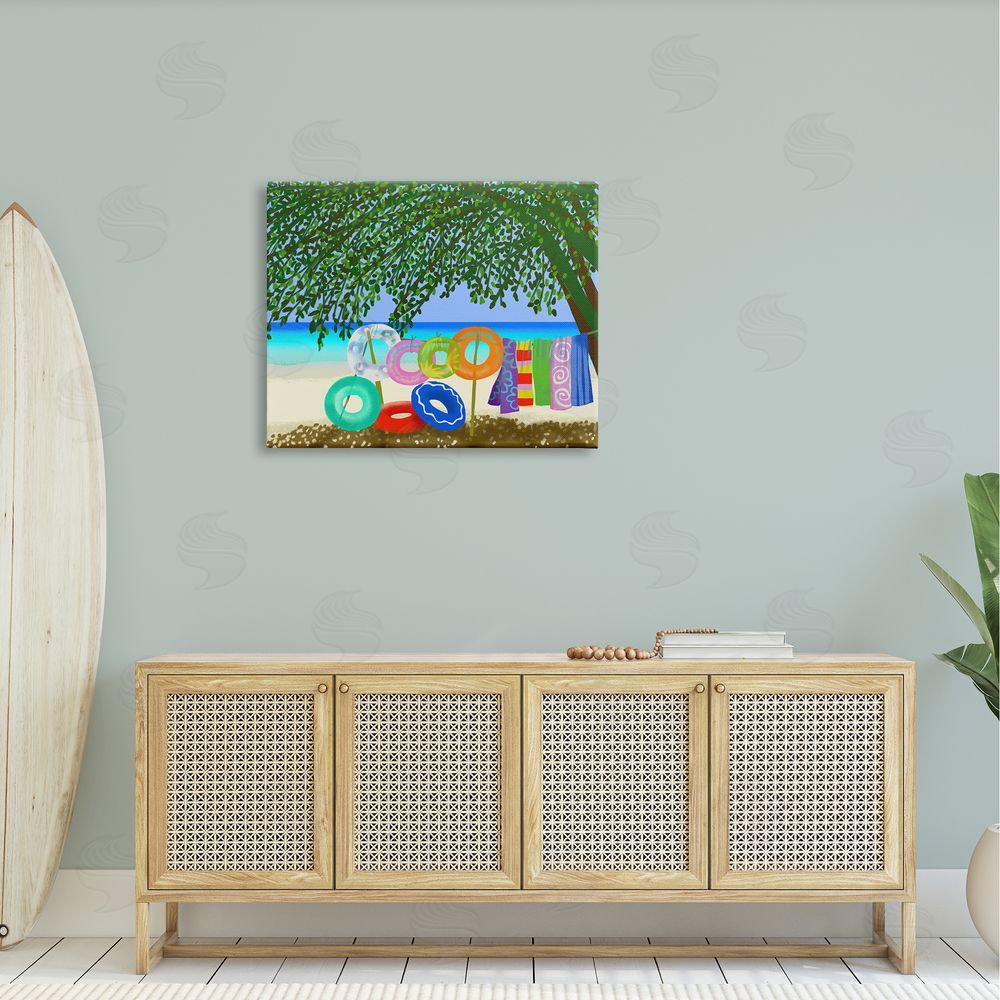 Maret Hensick Bold Beach Floats Overhanging Tree Coastal Shoreline Canvas Wall Art Print in Room
