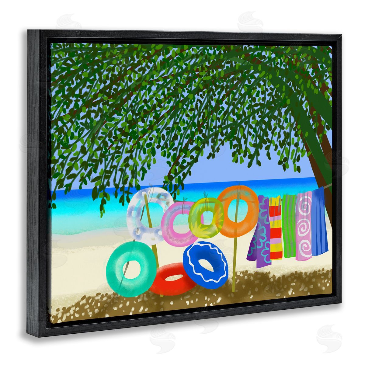 Maret Hensick Bold Beach Floats Overhanging Tree Coastal Shoreline Black Floating Frame Canvas Wall Art Print