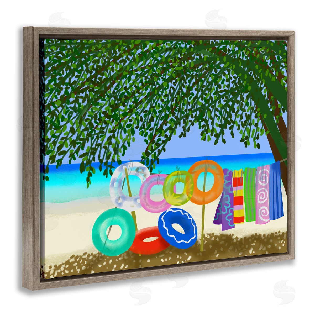 Maret Hensick Bold Beach Floats Overhanging Tree Coastal Shoreline Brown Floating Frame Canvas Wall Art Print
