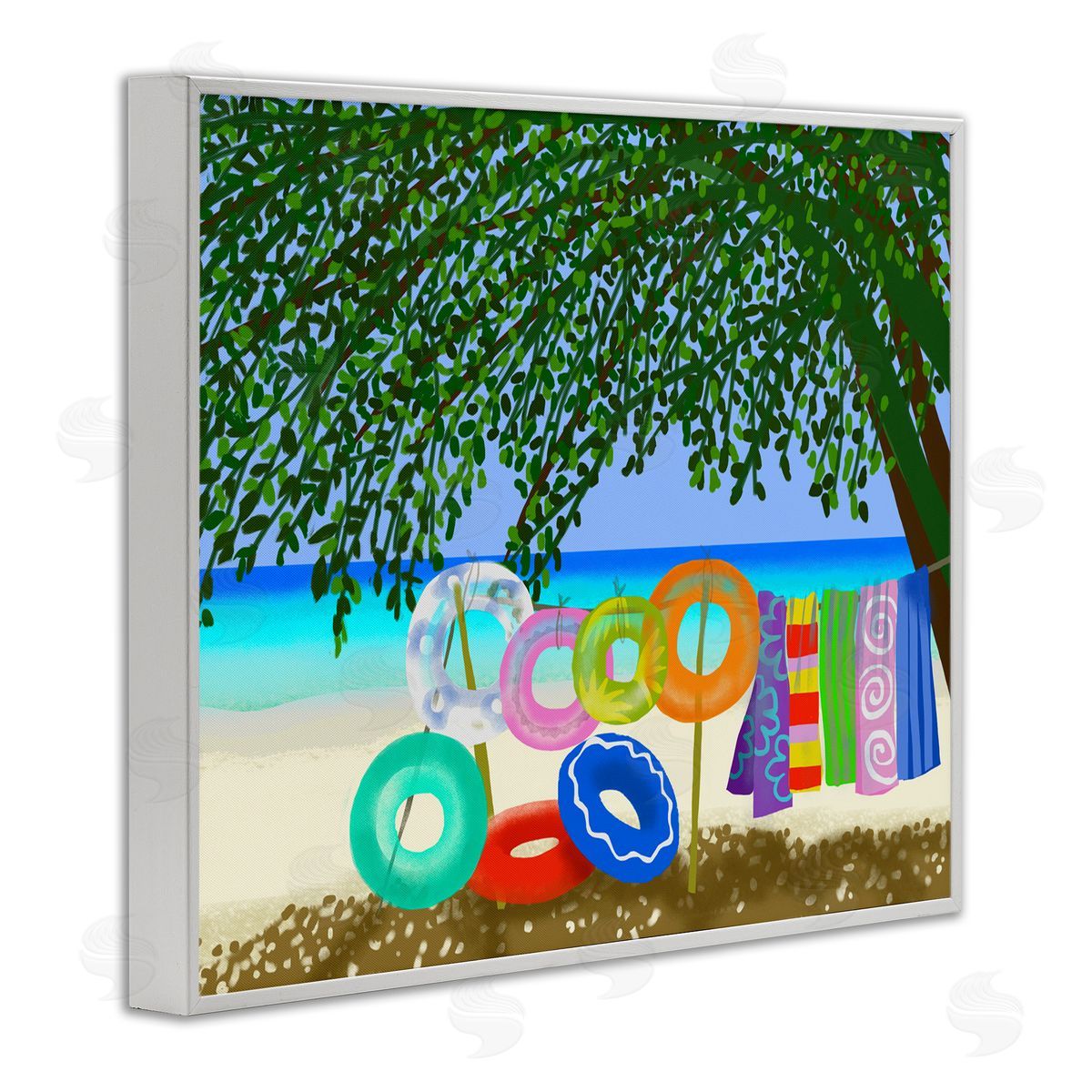 Maret Hensick Bold Beach Floats Overhanging Tree Coastal Shoreline White Framed Giclee Wall Art Print