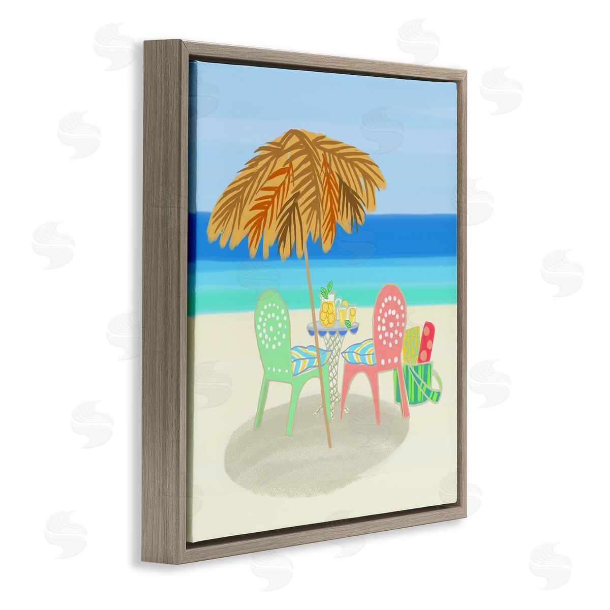 Maret Hensick Relaxing Summer Beach Scene Coastal Vacation Shoreline Brown Floating Frame Canvas Wall Art Print