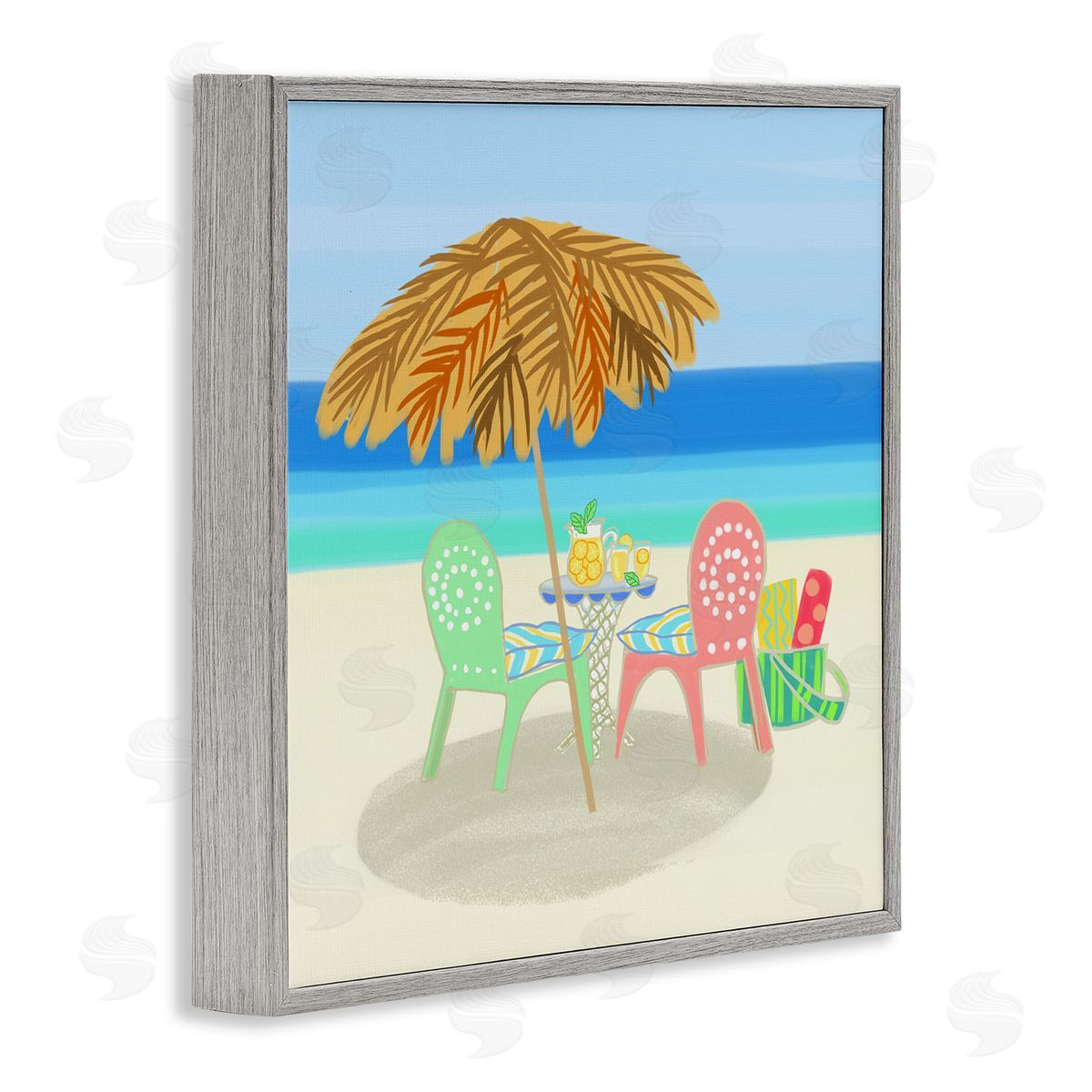 Maret Hensick Relaxing Summer Beach Scene Coastal Vacation Shoreline Gray Framed Glicee Wall Art Print