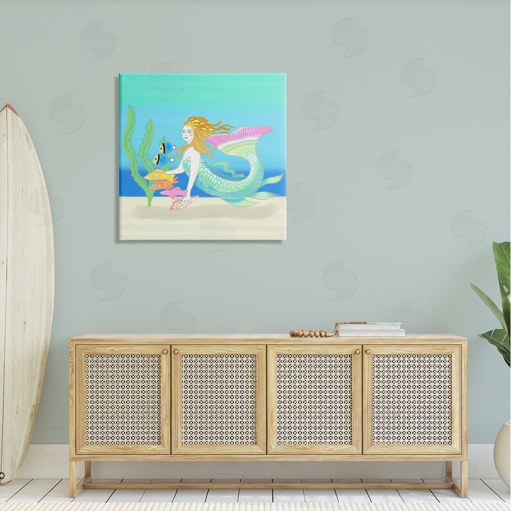 Maret Hensick Underwater Mermaid & Fish Swimming Ocean Seaweed Canvas Wall Art in Room