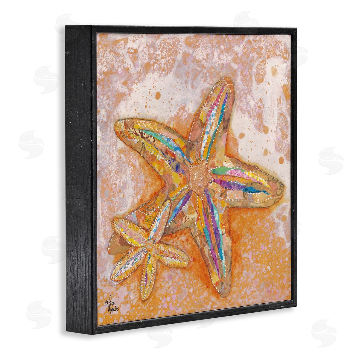 Lisa Morales Patterned Starfish Ocean Foam Layered Ephemera Collage Black Framed Glicee Wall Art Print
