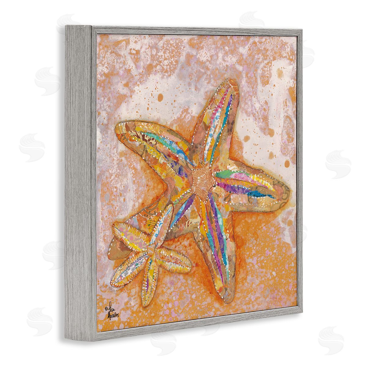 Lisa Morales Patterned Starfish Ocean Foam Layered Ephemera Collage Gray Framed Glicee Wall Art Print